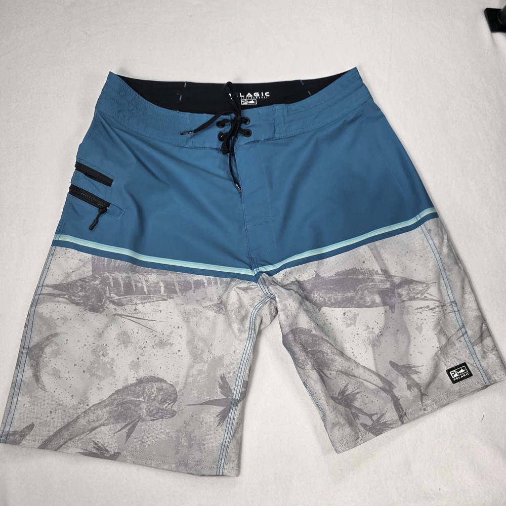 Mens Pelagic Strike Board Shorts Open Seas Camo Print Fishing Swim Trunks Sz 32